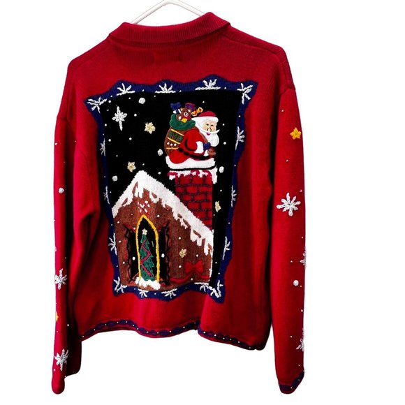 Designers Originals Studio Christmas Sweater Cardigan size L Zip Front Red - Picture 1 of 9